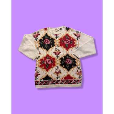 Vintage Huntington Ridge Floral Knit Sweater Crew… - image 1