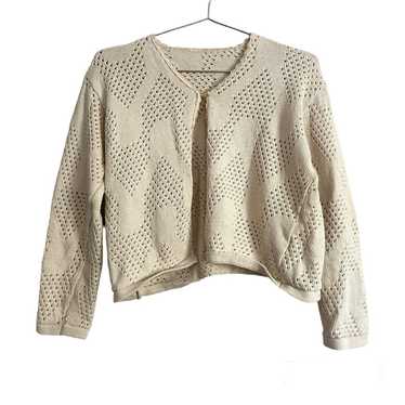 Vintage 90s Cream Open Knit Open Front Cardigan