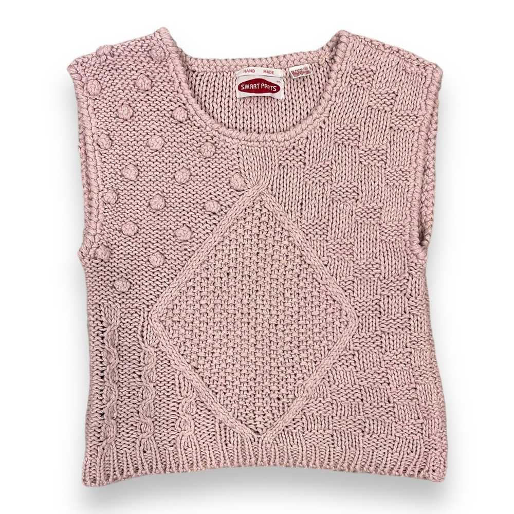 Vintage Pink Loose Gauge Knit Sleeveless Sweater … - image 1