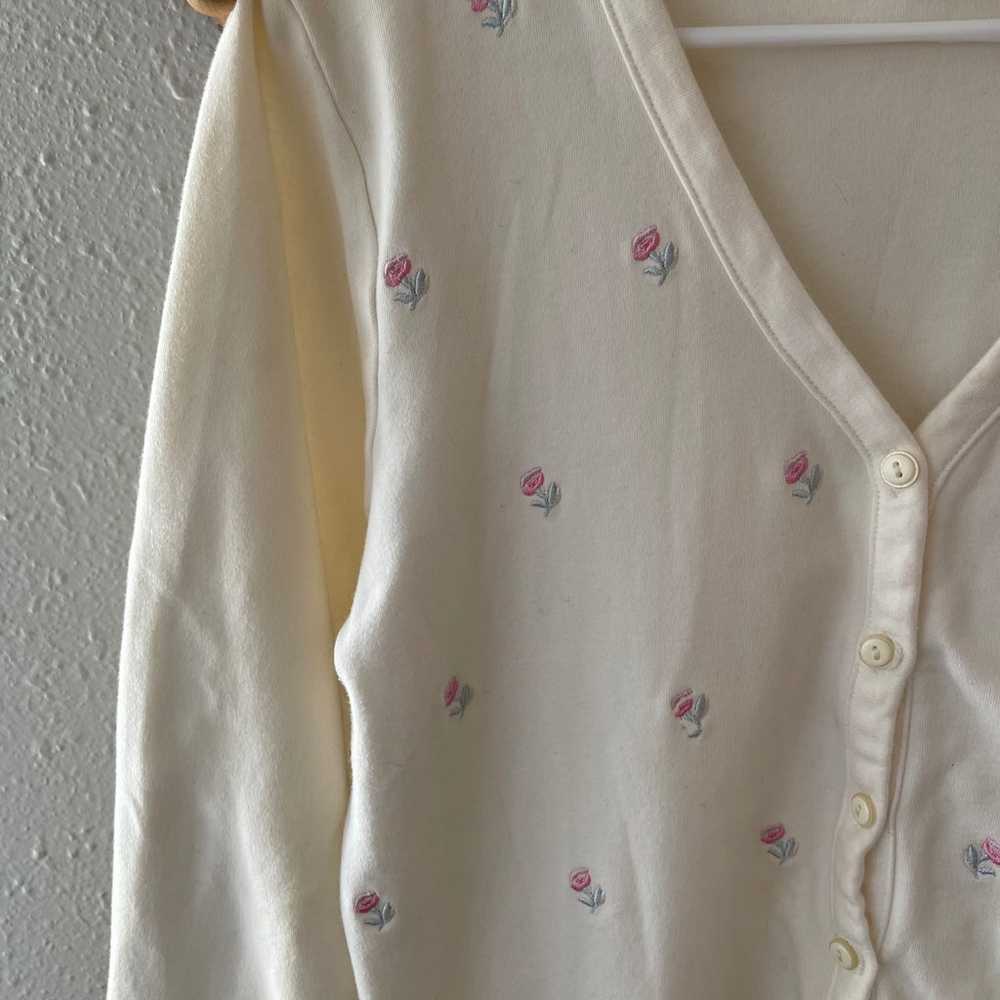 Vintage Cotton and Embroidered Flower Cardigan - image 2
