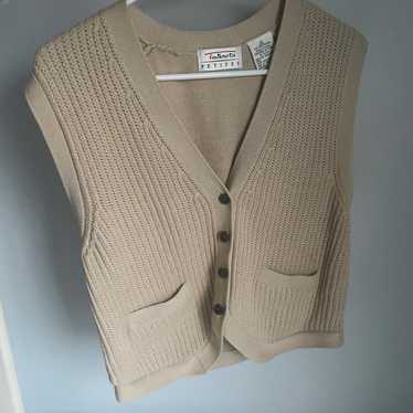 Talbots Cotton Knitted Sweater Vest Tan Vintage Wo