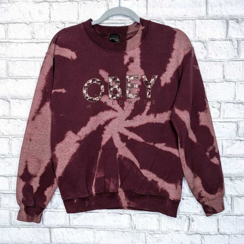 Obey Worldwide Custom Bleach Tie Dye Crewneck Sma… - image 1