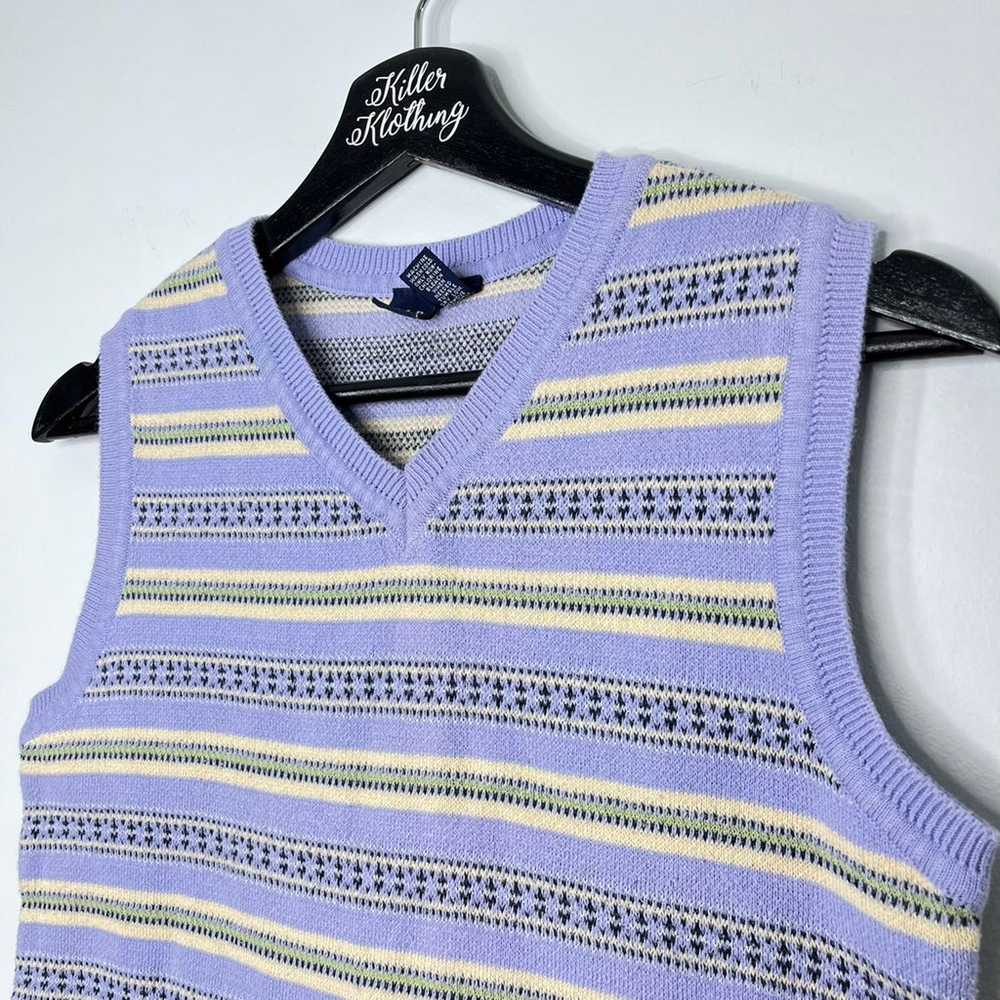 Vintage Patterned V-Neck Sweater Vest - image 2