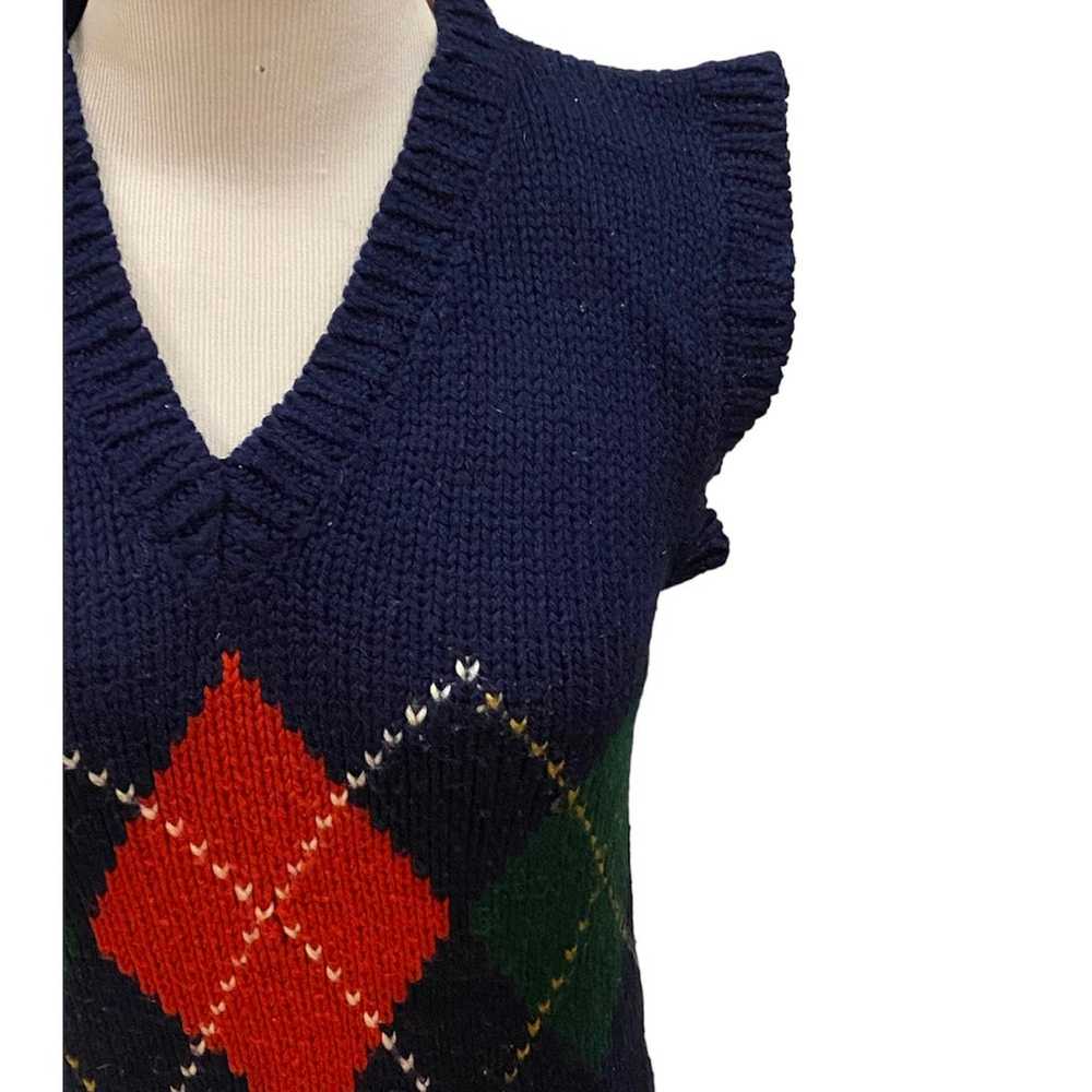 Vintage Argyle Sweater Vest Vneck Navy Blue Red S… - image 2