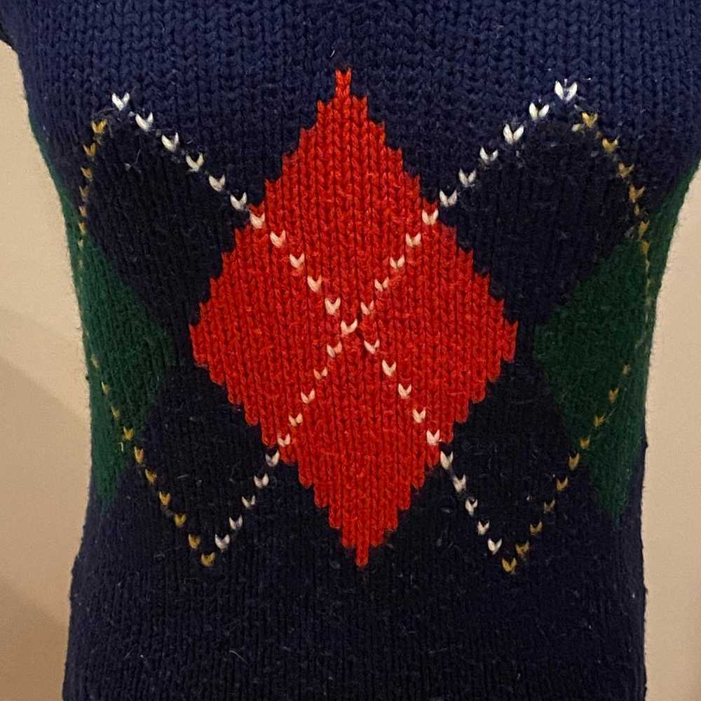 Vintage Argyle Sweater Vest Vneck Navy Blue Red S… - image 3