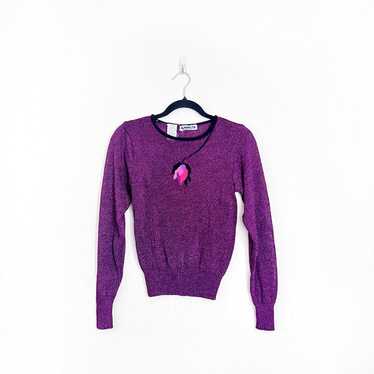 Vintage Mariea Kim Purple Flower Sweater Sz S - image 1