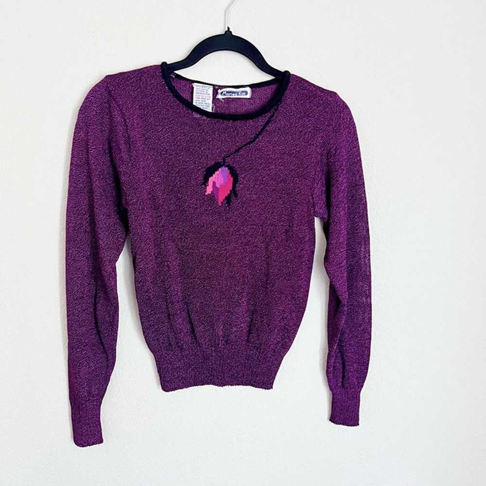 Vintage Mariea Kim Purple Flower Sweater Sz S - image 2