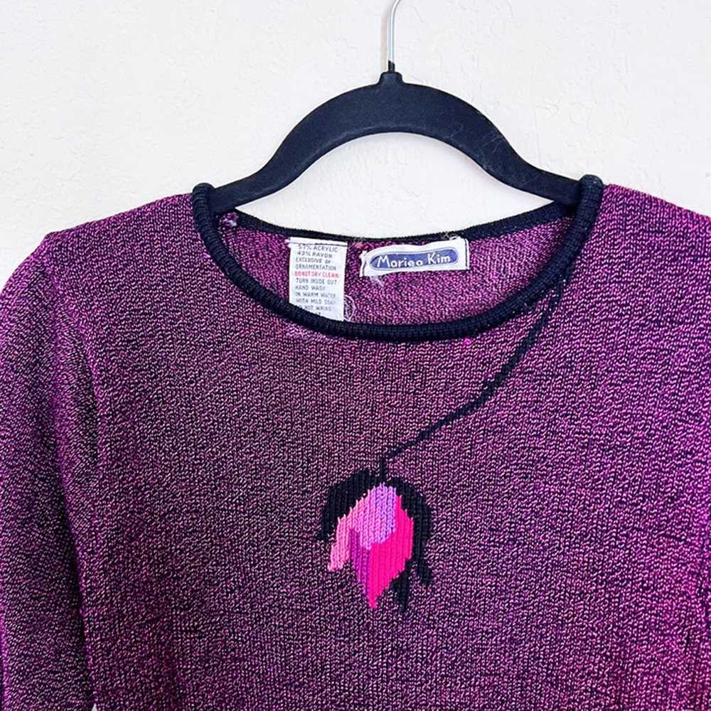 Vintage Mariea Kim Purple Flower Sweater Sz S - image 3