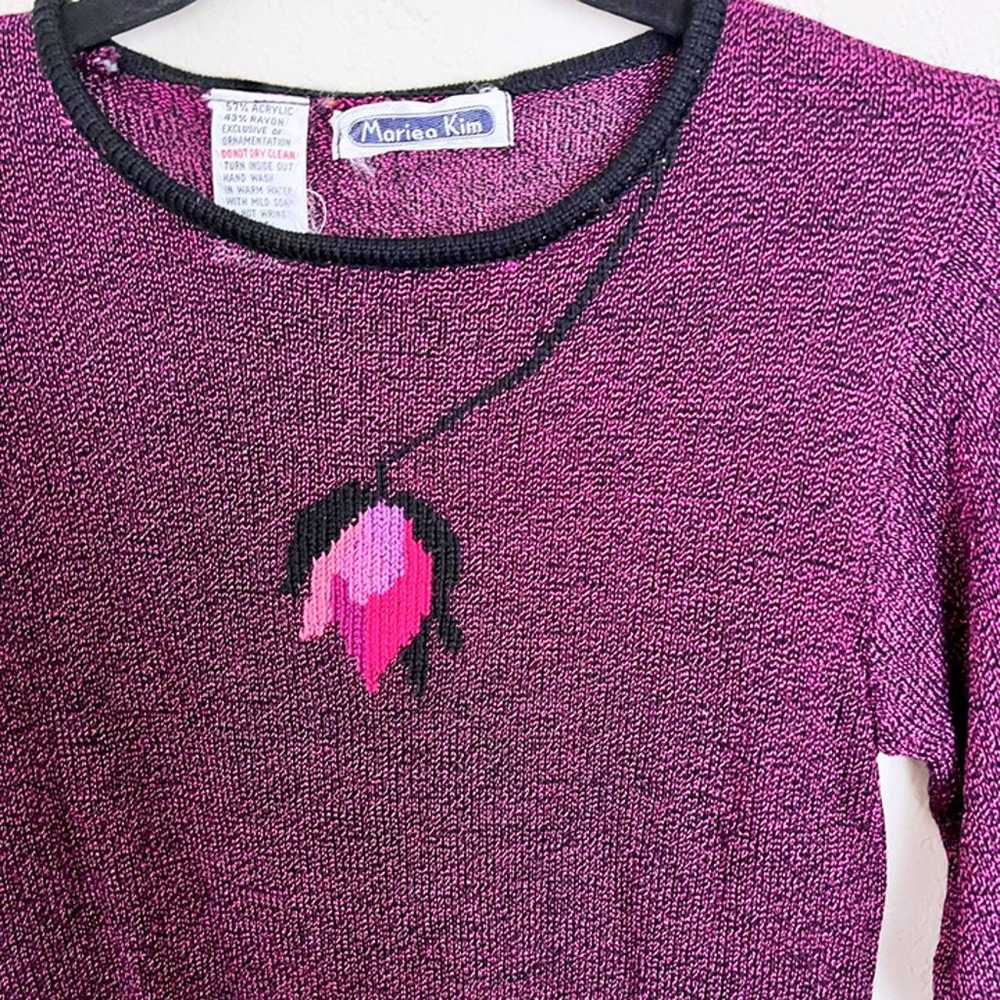 Vintage Mariea Kim Purple Flower Sweater Sz S - image 4