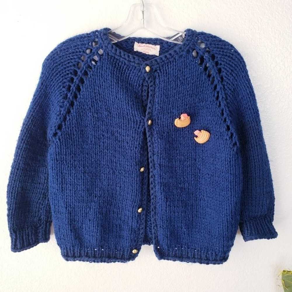 Vintage Hand Knitted Mini Cardigan Chunky Knit Na… - image 10