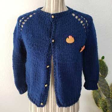 Vintage Hand Knitted Mini Cardigan Chunky Knit Na… - image 1