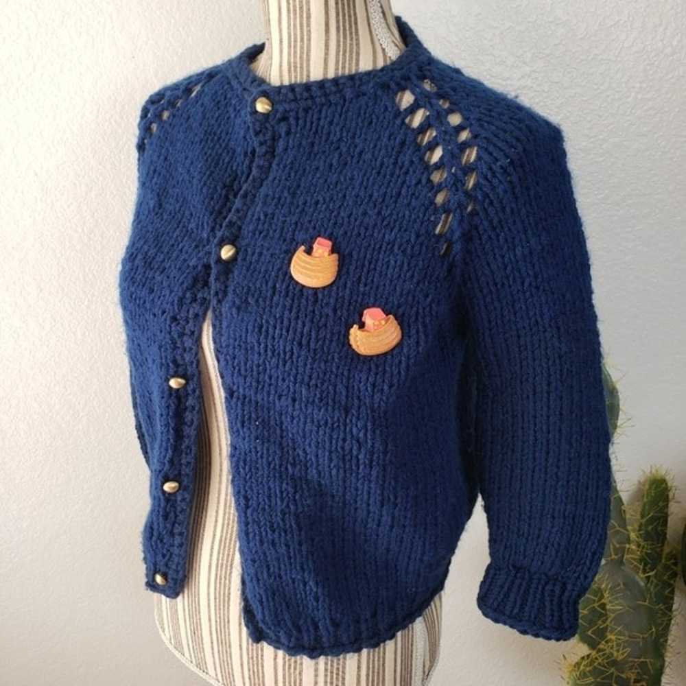 Vintage Hand Knitted Mini Cardigan Chunky Knit Na… - image 2