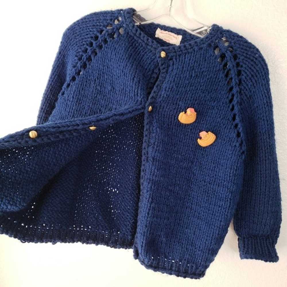 Vintage Hand Knitted Mini Cardigan Chunky Knit Na… - image 5