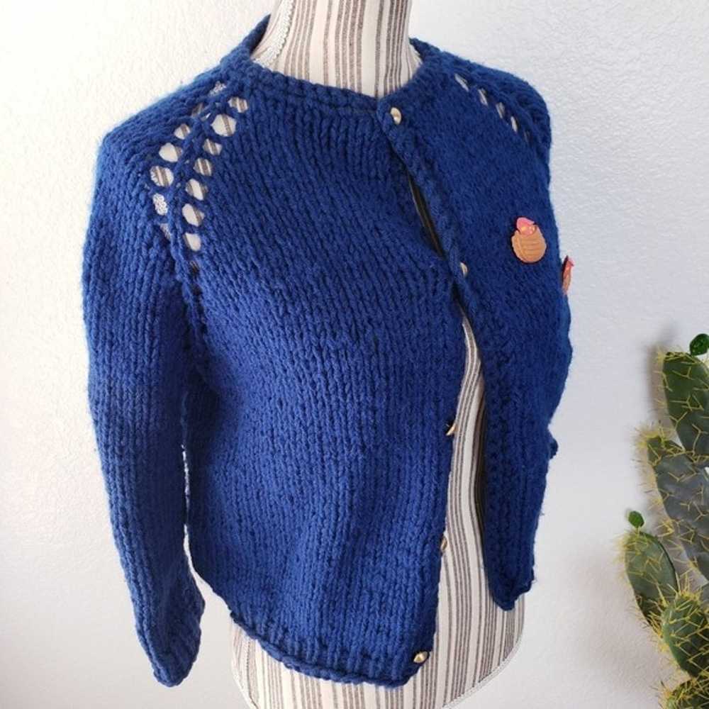 Vintage Hand Knitted Mini Cardigan Chunky Knit Na… - image 7