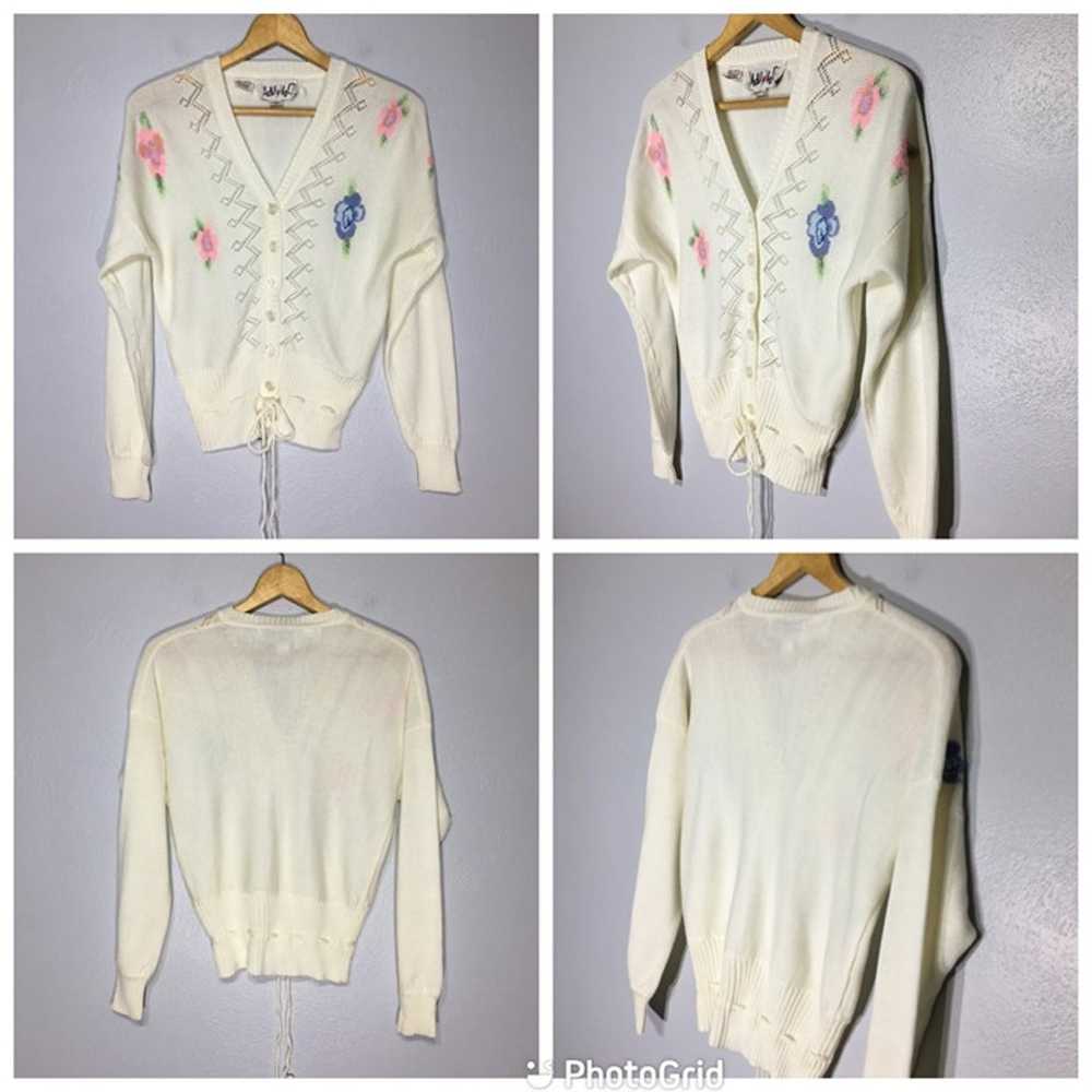 Vintage 70s White Cardigan Sweater, Button Front … - image 2