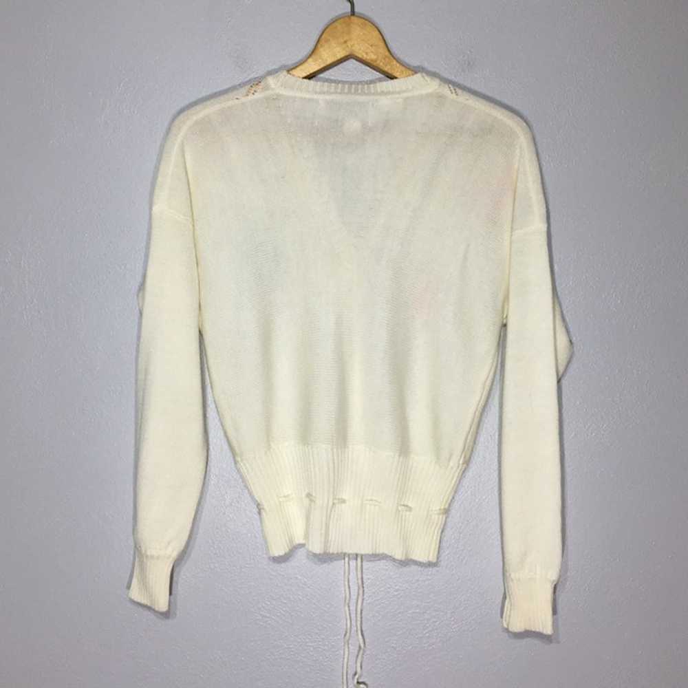 Vintage 70s White Cardigan Sweater, Button Front … - image 8