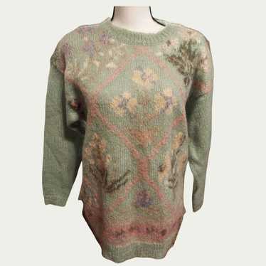 Vintage Melbourne sweater. Green floral. Wool siz… - image 1