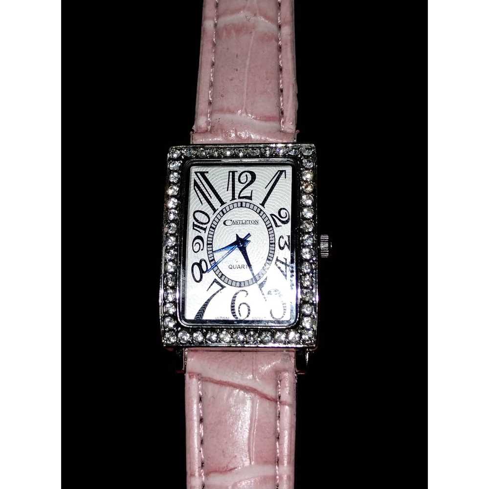 Vintage Castleton ladies pink and rhinestone watch - image 1