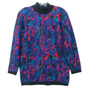 Vintage JAEGER 100% Wool Colorful Sweater Mock Hi… - image 1