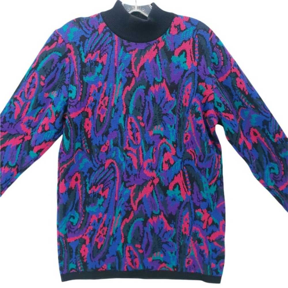 Vintage JAEGER 100% Wool Colorful Sweater Mock Hi… - image 2