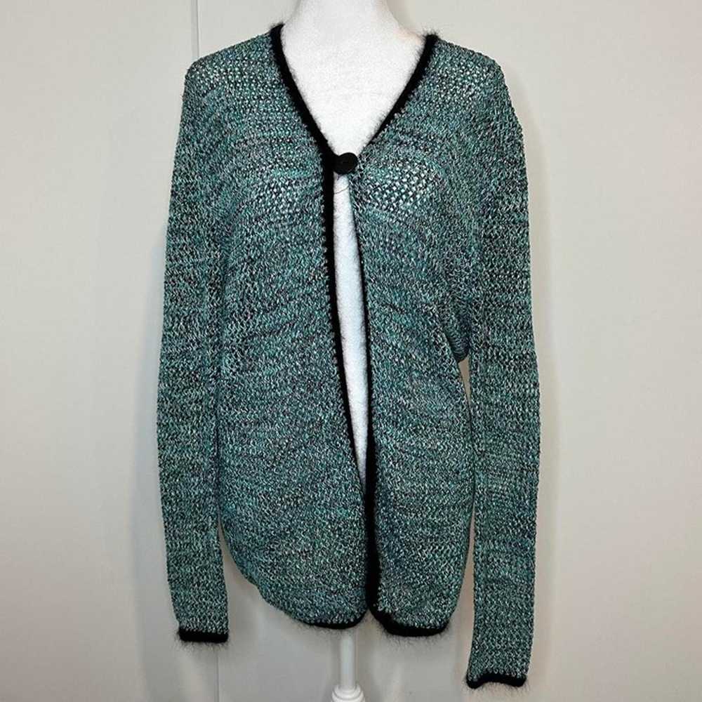 2000s fairycore teal blue knit sweater with black… - image 1