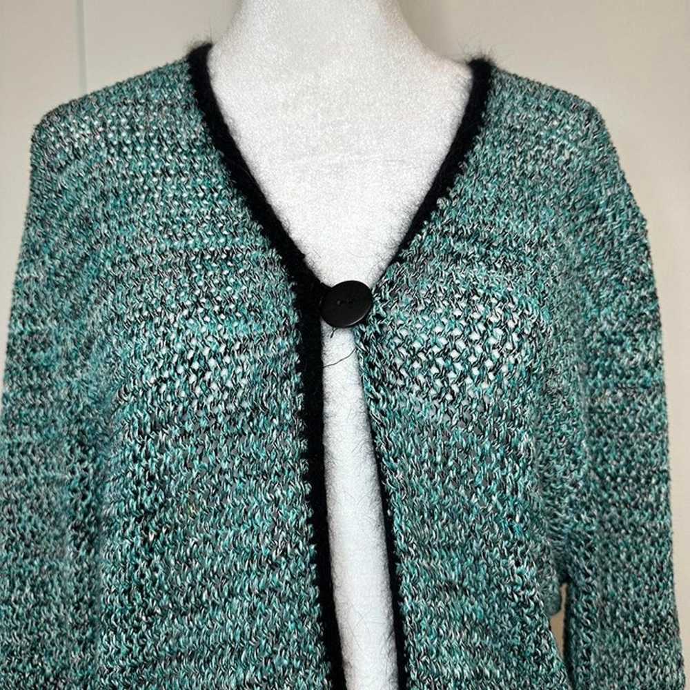 2000s fairycore teal blue knit sweater with black… - image 2