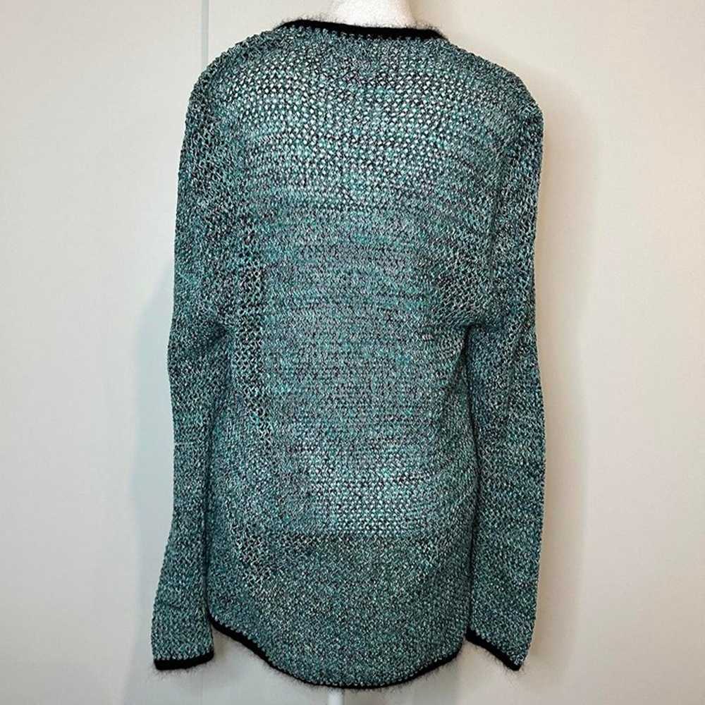 2000s fairycore teal blue knit sweater with black… - image 3