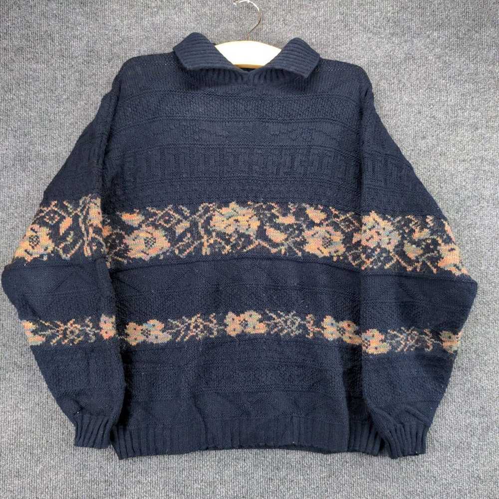 Vintage Moda Wool Blend Sweater Size Small Blue F… - image 2