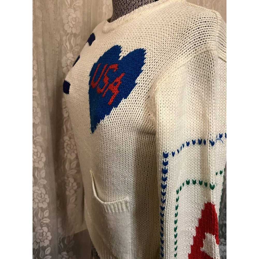 80s Abstract Letter E Knit Sweater White Ladies S… - image 5