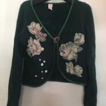 Anthropologie Embellished Floral Cardigan Sweater 