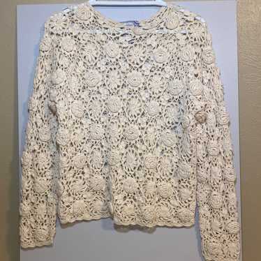 Vintage Elizabeth Jordan Ivory Crochet Sweater/Fl… - image 1