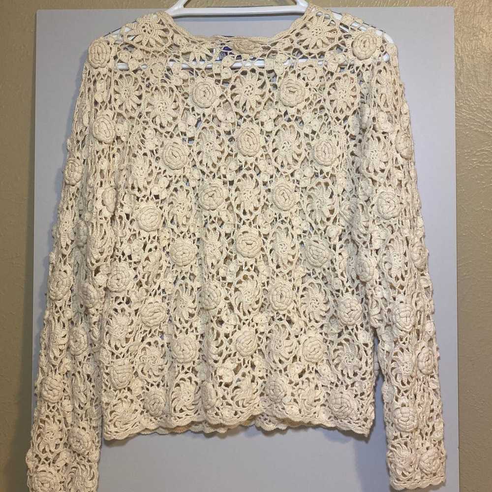 Vintage Elizabeth Jordan Ivory Crochet Sweater/Fl… - image 6