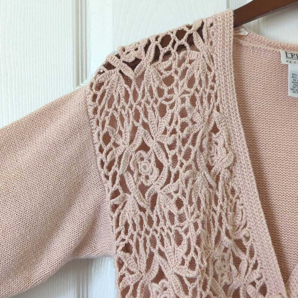 Erika 90's Vintage Sheer Crochet Lace Knit V-neck… - image 3