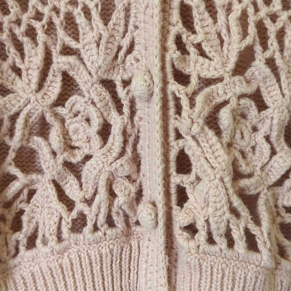 Erika 90's Vintage Sheer Crochet Lace Knit V-neck… - image 5