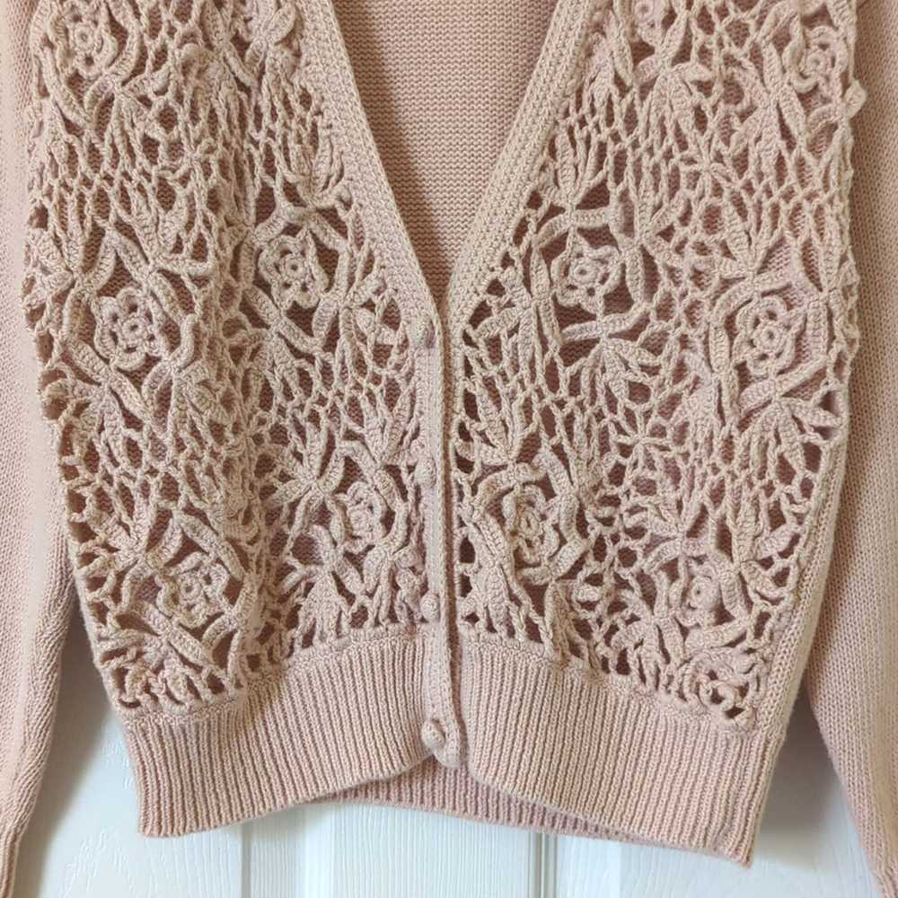Erika 90's Vintage Sheer Crochet Lace Knit V-neck… - image 6