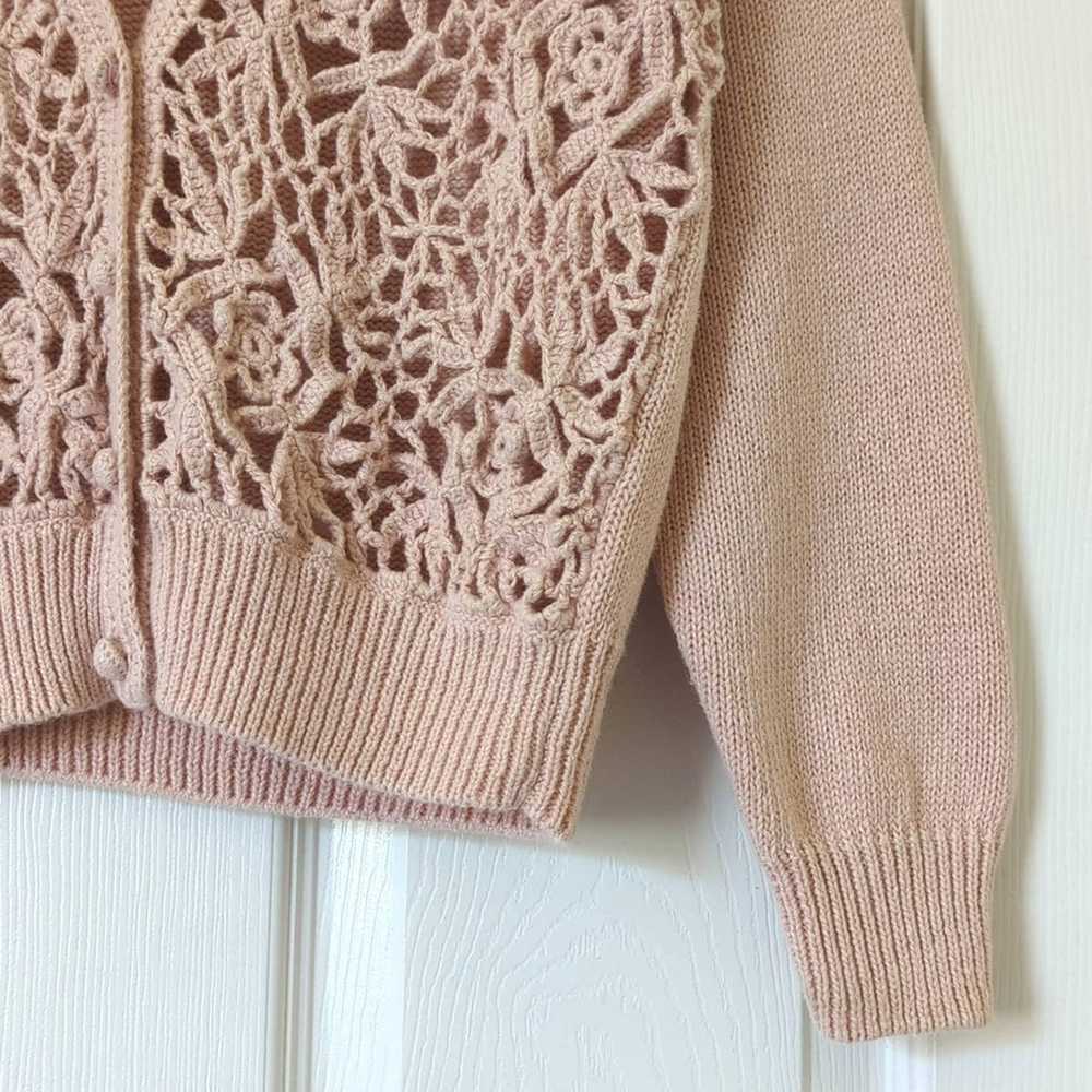 Erika 90's Vintage Sheer Crochet Lace Knit V-neck… - image 8