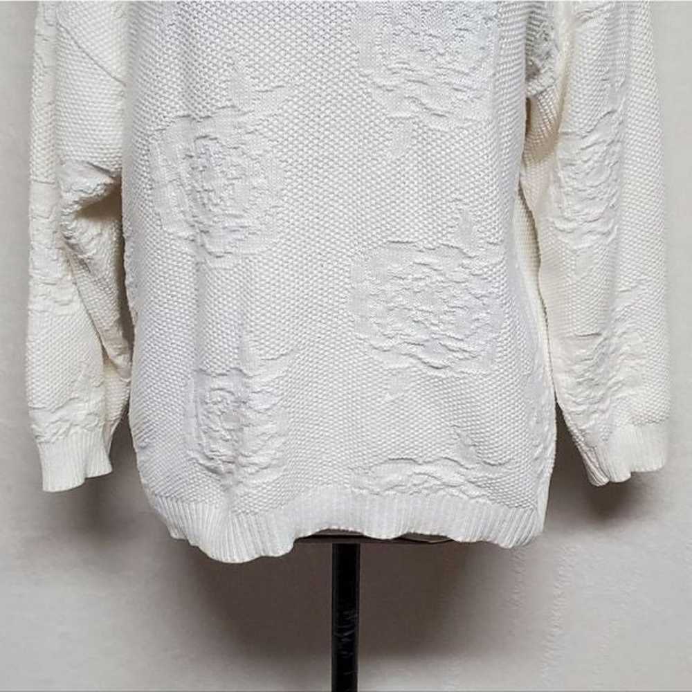 Vintage 80s Erika Off-White Dot Knit Large Floral… - image 6