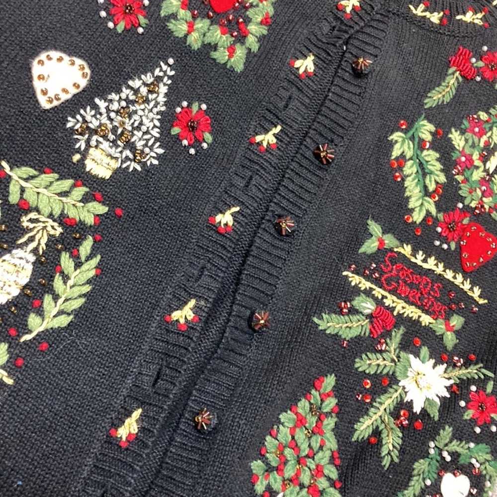 Vintage Christmas embroidered cardigan sweater - image 3