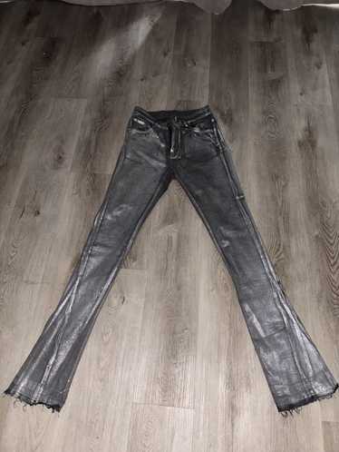 Designer Flaneur Flared Silver Waxed Coated Jeans - image 1