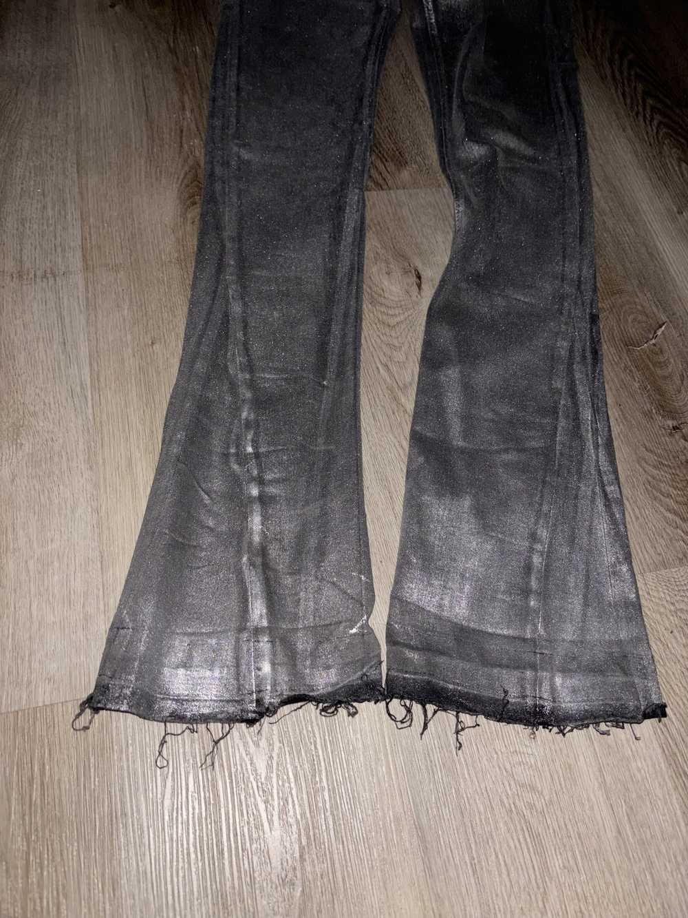 Designer Flaneur Flared Silver Waxed Coated Jeans - image 4