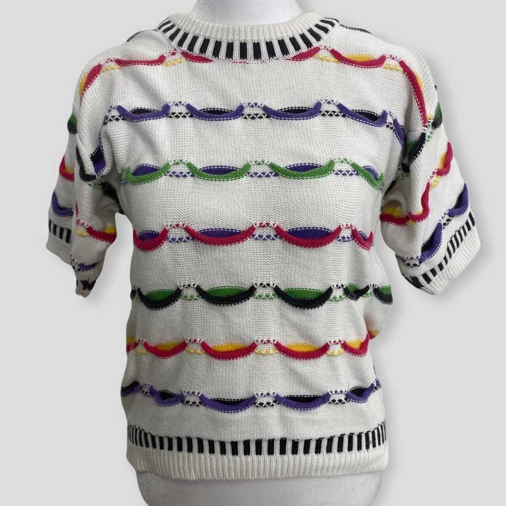 Vintage 90s 3D Textured Cotton Knit Short Sleeve … - image 1