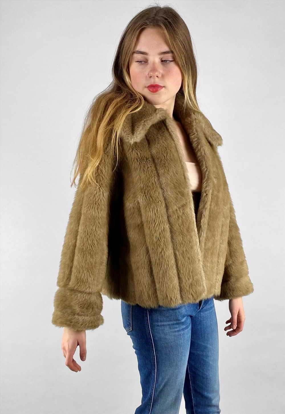 70's Vintage Faux Fur Mink Brown Ladies Sleeve Co… - image 1