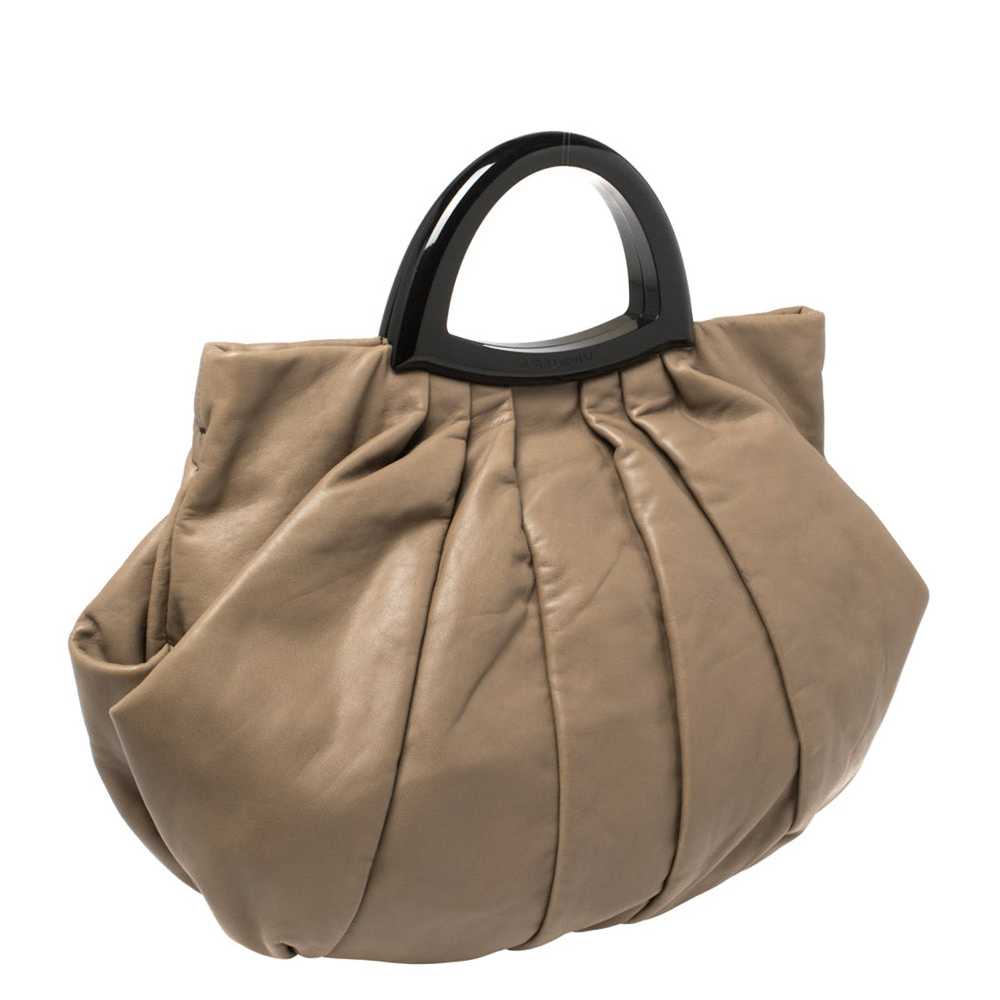 Armani GIORGIO ARMANI Taupe Leather Pleated Top H… - image 3