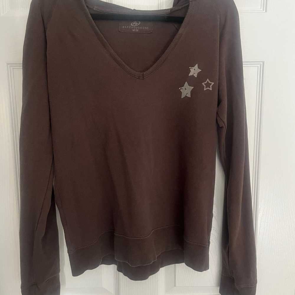 Brown y2k star pattern sweater/shirt - image 1