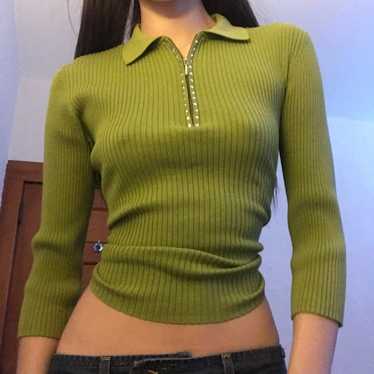 green zip up sweater - image 1