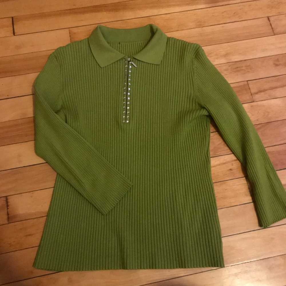 green zip up sweater - image 2