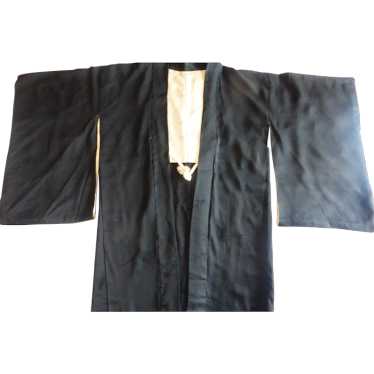 Antique Japanese Crested Haori Kimono Black Silk