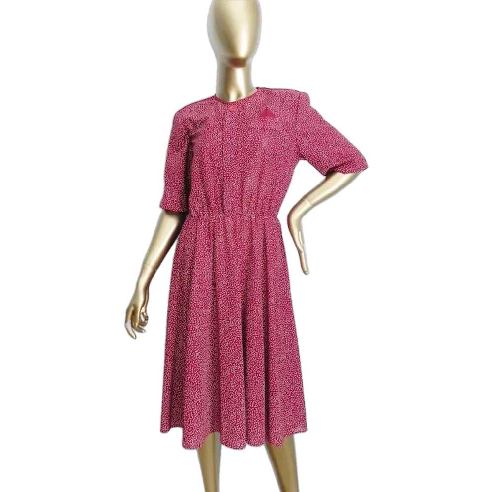 Vintage Maroon Day Dress \ Polka Dot Dress \ 3/4 … - image 1
