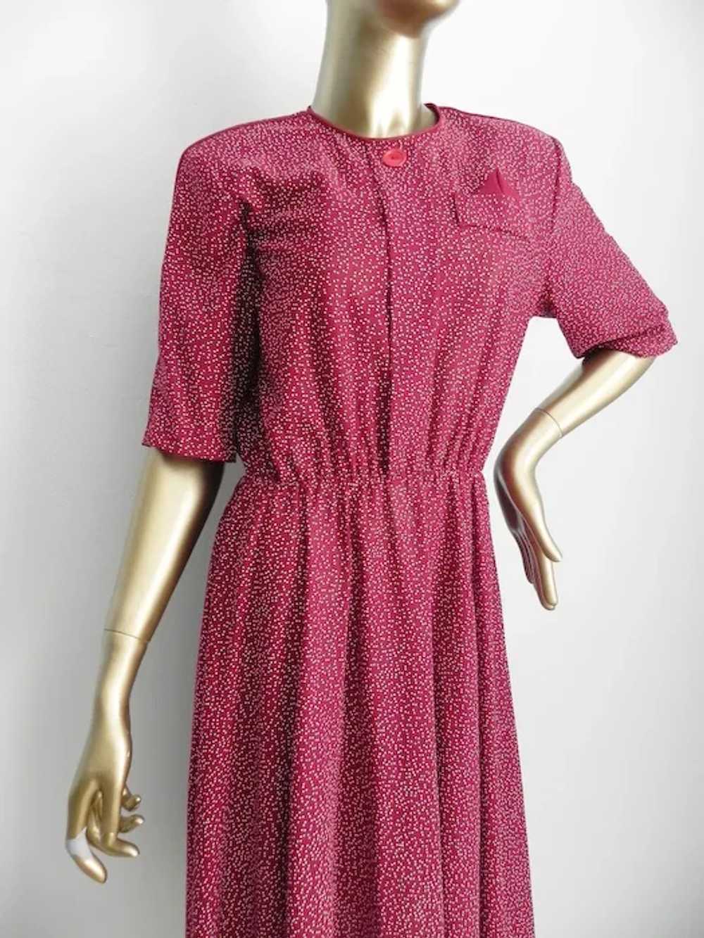 Vintage Maroon Day Dress \ Polka Dot Dress \ 3/4 … - image 2