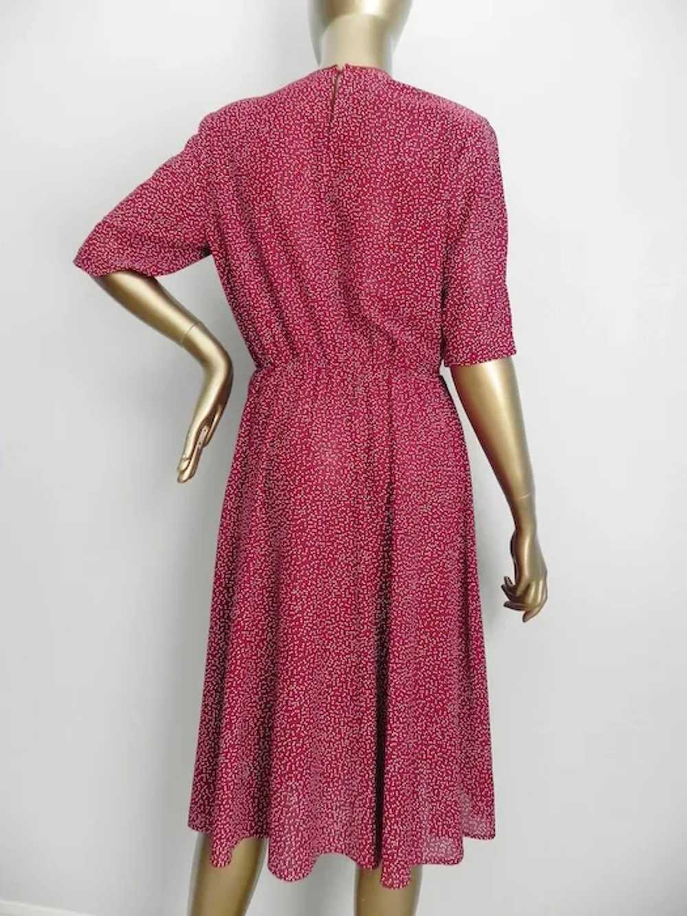 Vintage Maroon Day Dress \ Polka Dot Dress \ 3/4 … - image 3